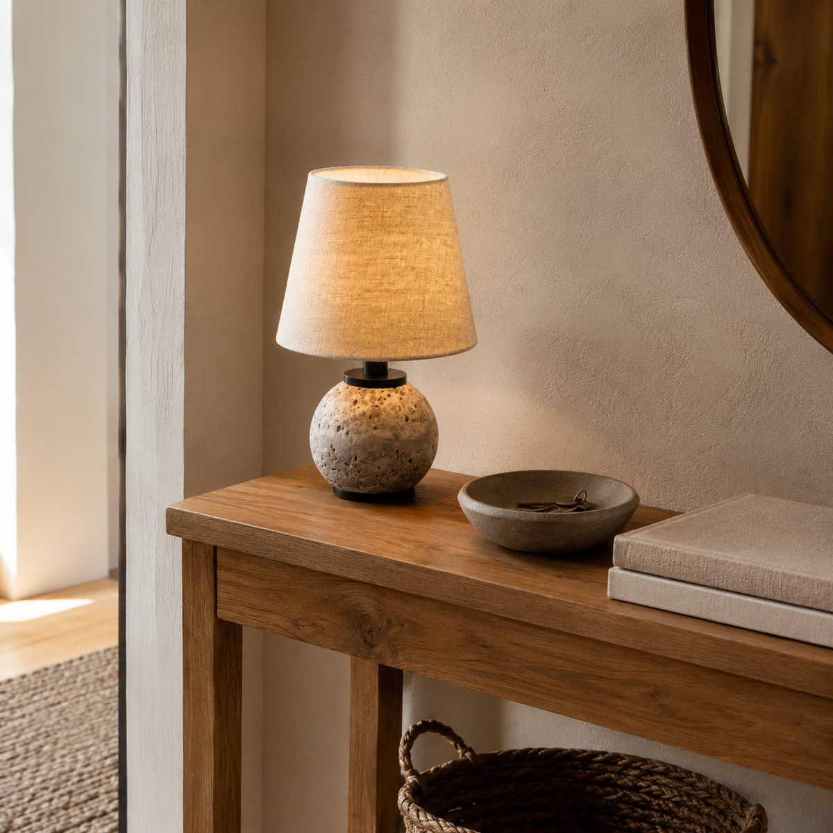 Minimalist Travertine Sphere Table Lamp