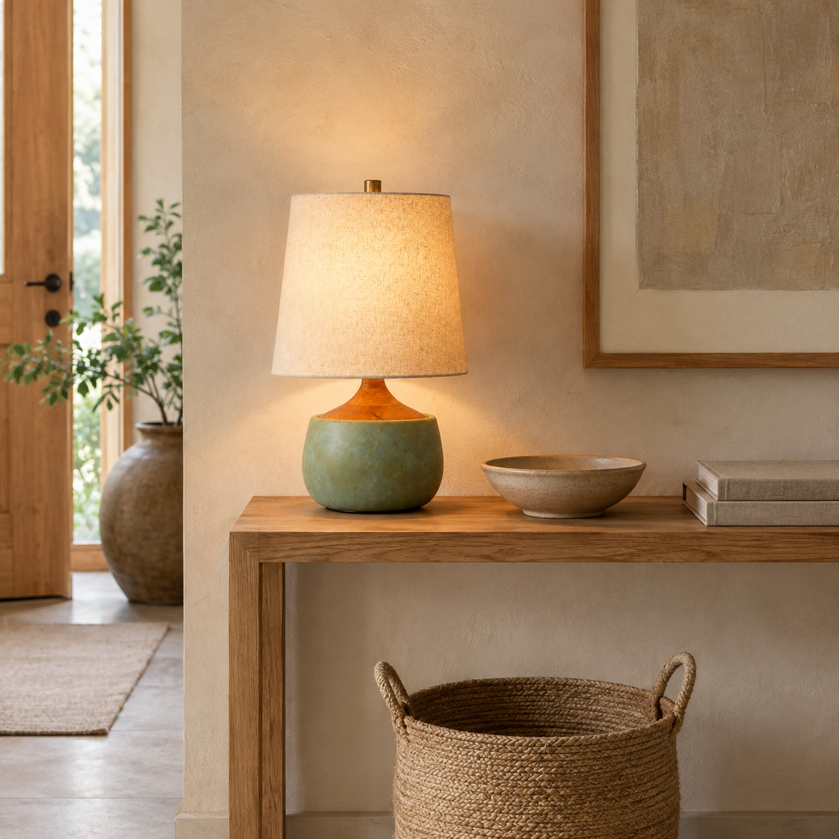 Modern Wood & Ceramic Table Lamp