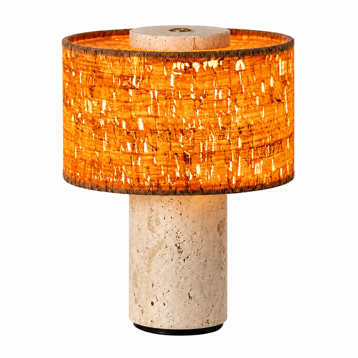 Mid-Century Travertine Cylinder Table Lamp