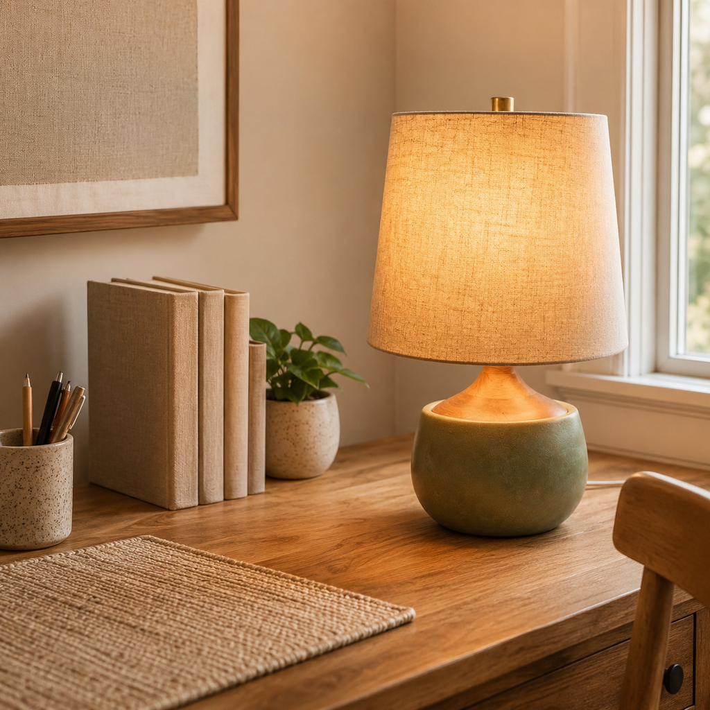 Modern Wood & Ceramic Table Lamp