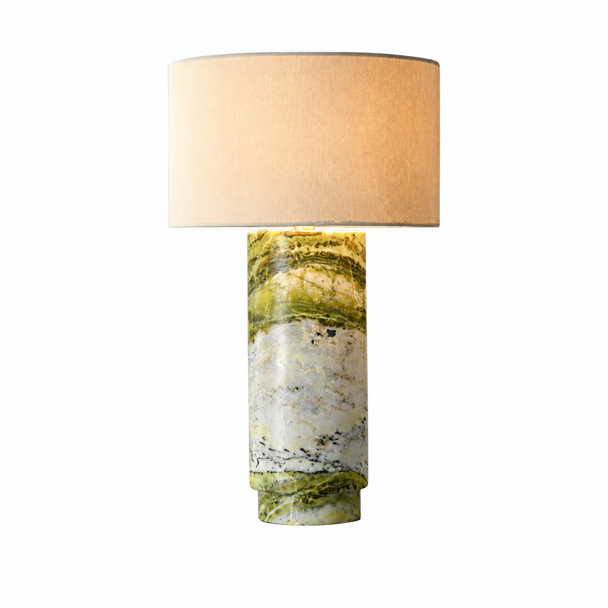 Mid-Century Green Marble Column Table Lamp
