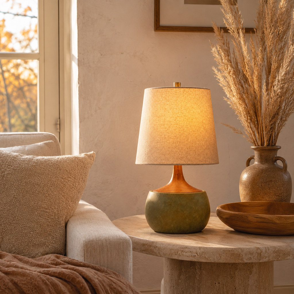 Modern Wood & Ceramic Table Lamp