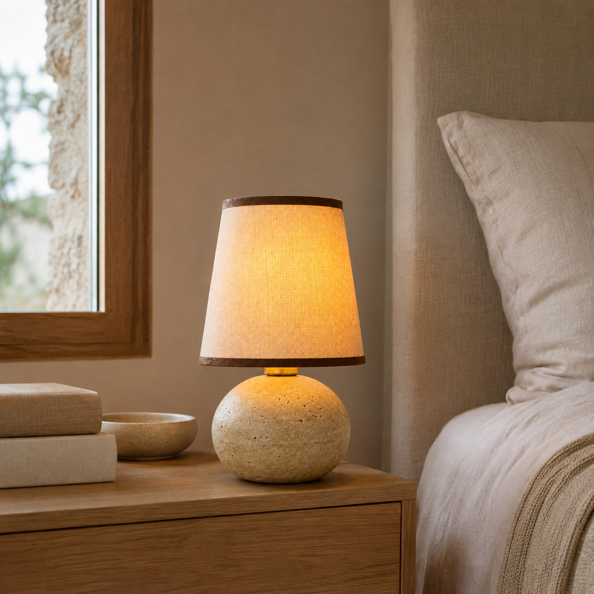 Minimalist Travertine Ball Table Lamp
