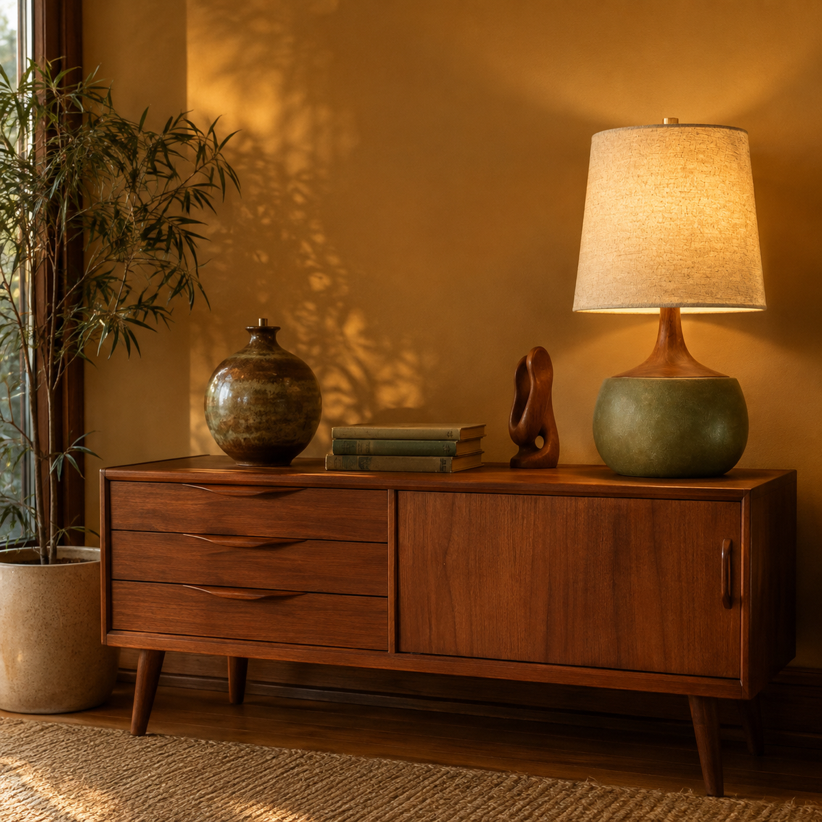 Modern Wood & Ceramic Table Lamp