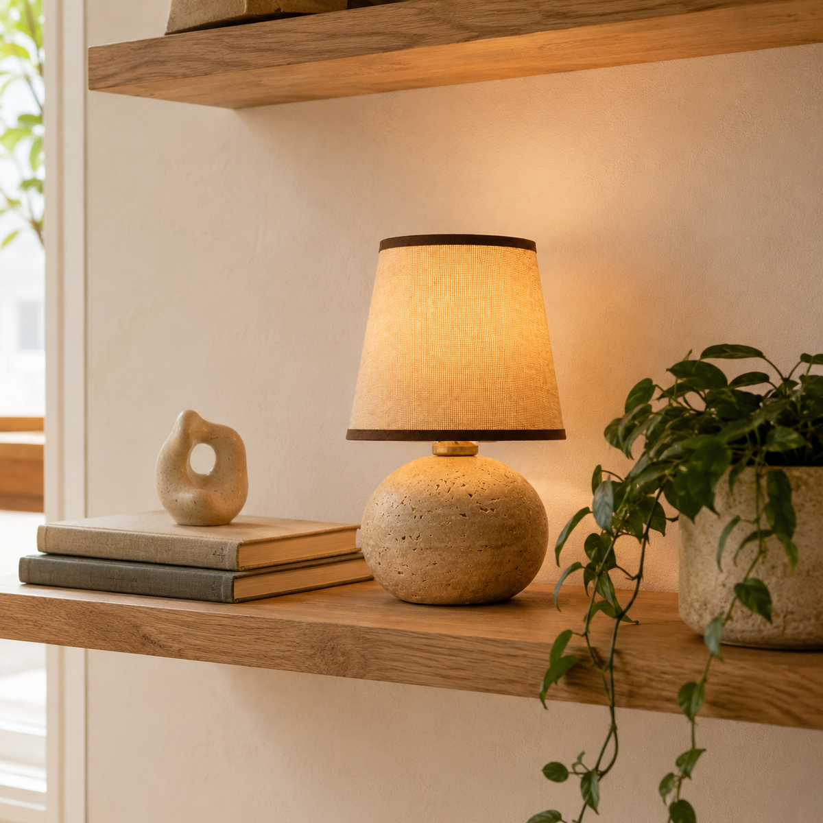 Minimalist Travertine Ball Table Lamp