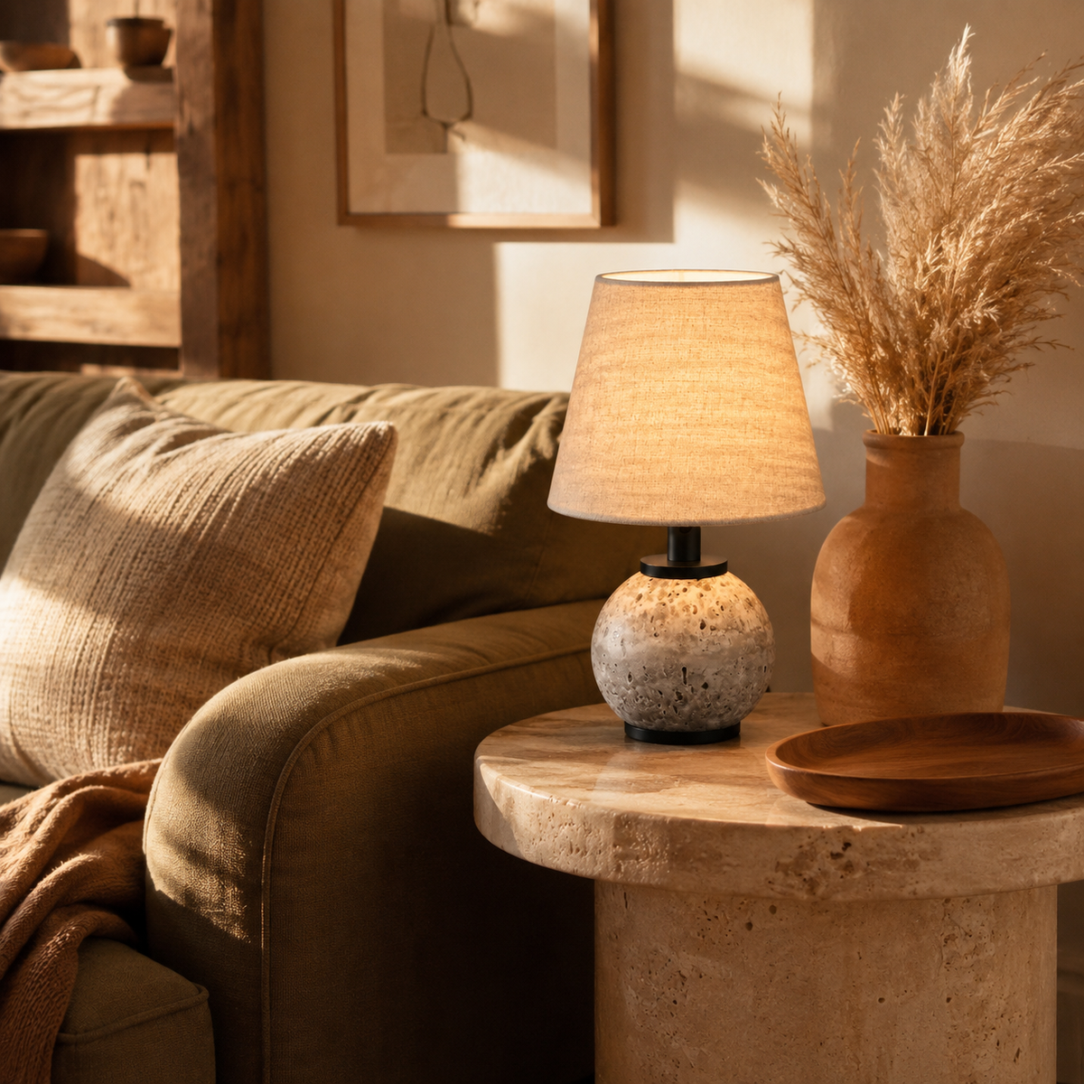 Minimalist Travertine Sphere Table Lamp