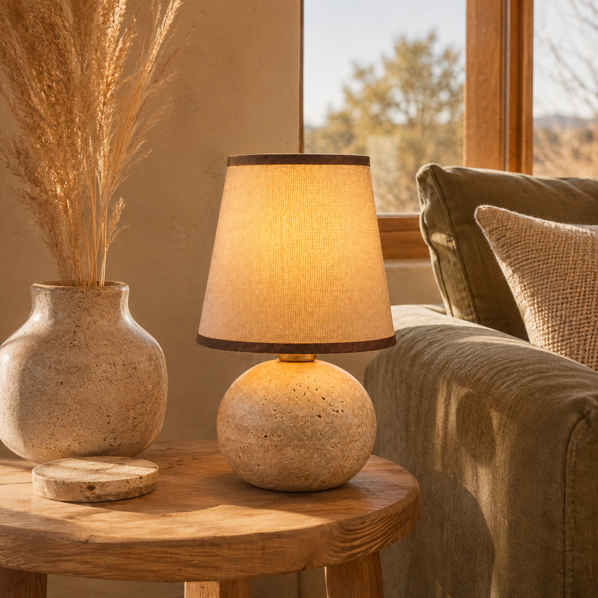 Minimalist Travertine Ball Table Lamp