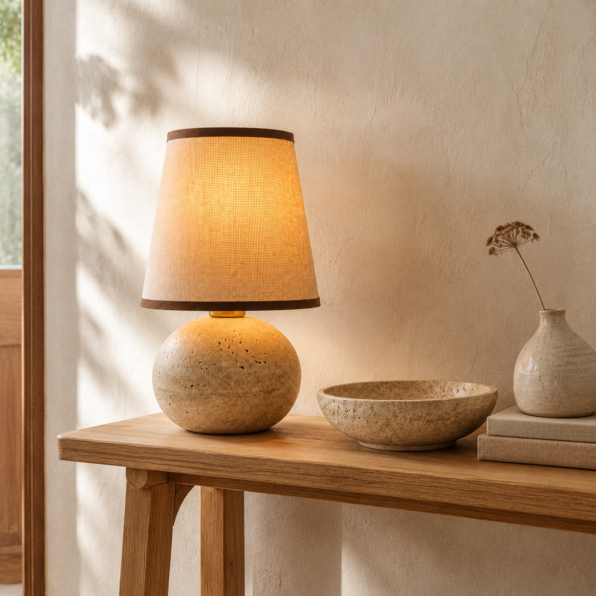 Minimalist Travertine Ball Table Lamp