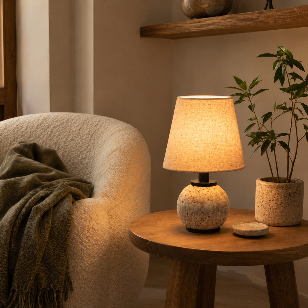 Minimalist Travertine Sphere Table Lamp