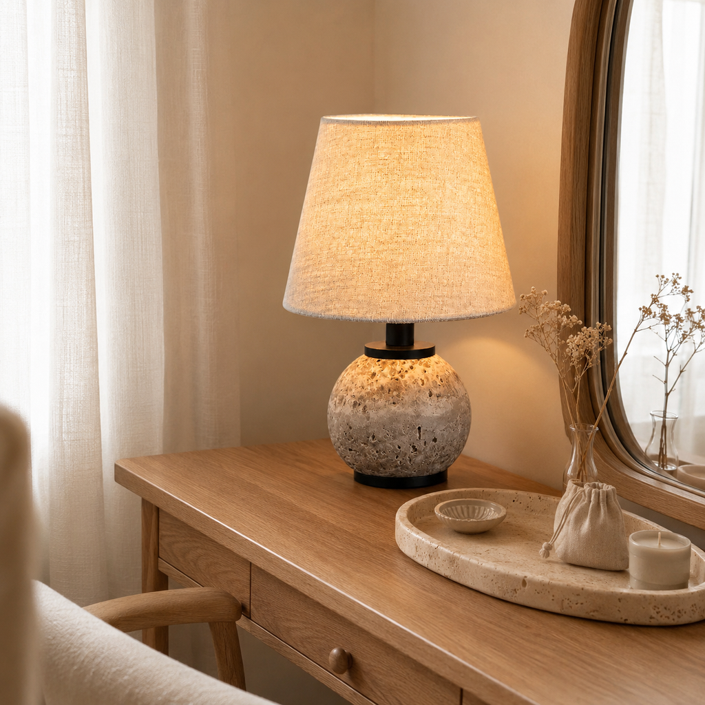 Minimalist Travertine Sphere Table Lamp