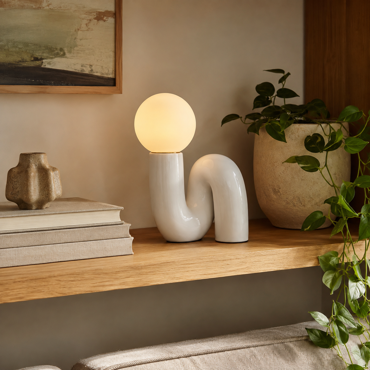Curved Dimmable Glass Table Lamp