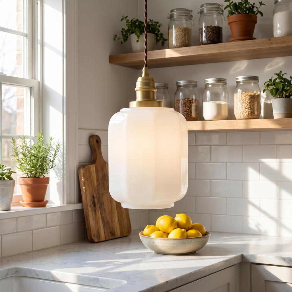 Vintage Opal Glass Jar Pendant Light