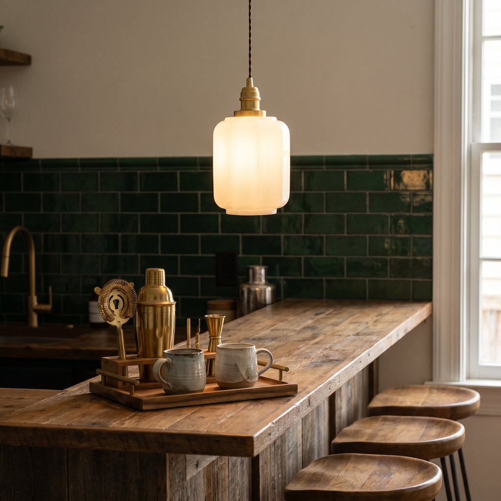 Vintage Opal Glass Jar Pendant Light