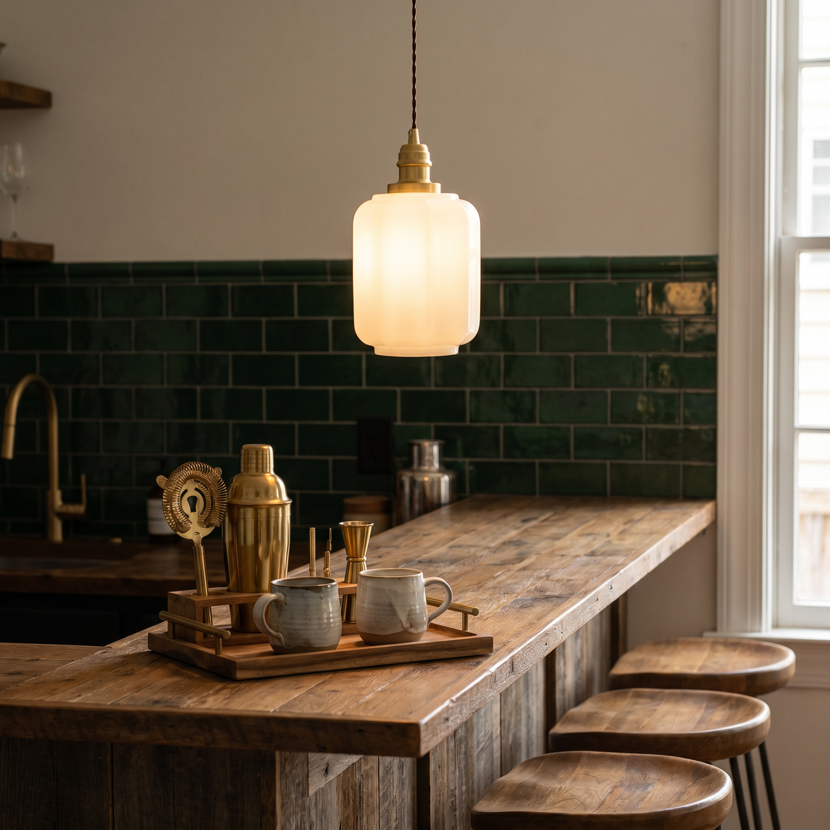 Vintage Opal Glass Jar Pendant Light