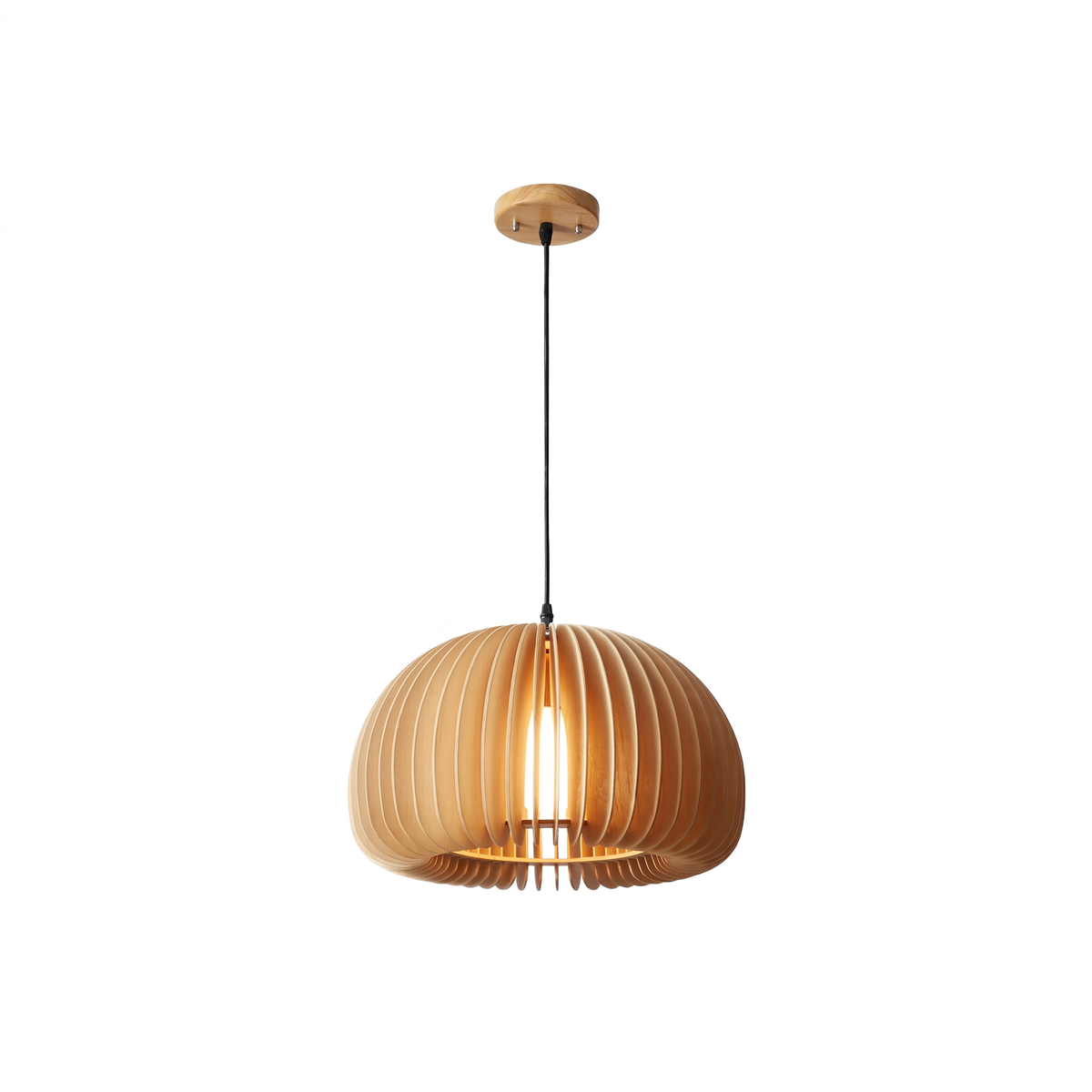 Nordic Wood Slatted Dome Pendant Light
