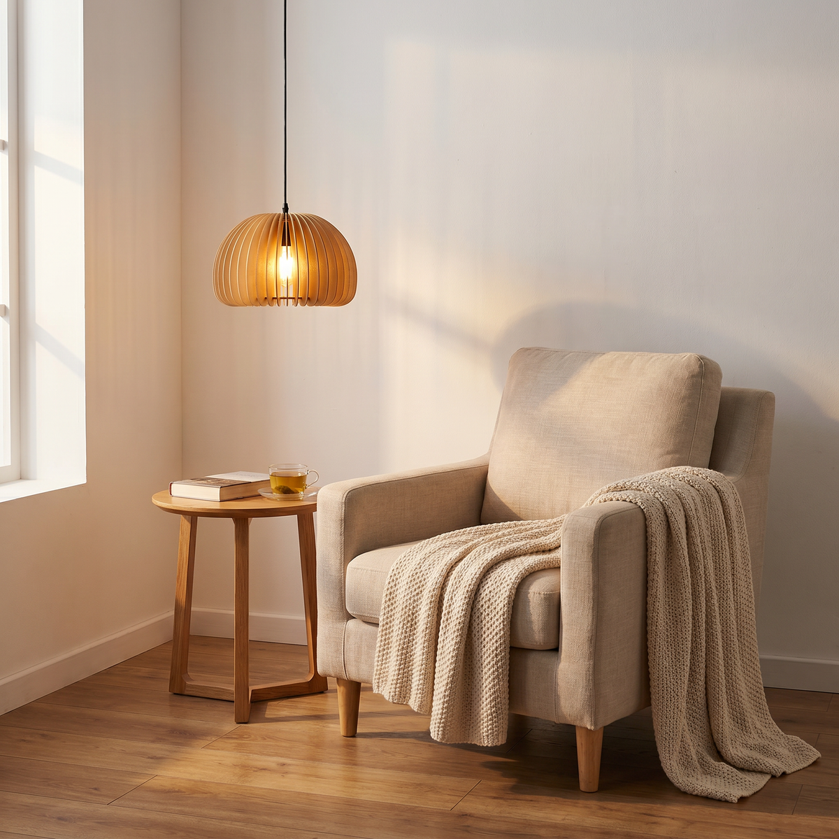 Nordic Wood Slatted Dome Pendant Light