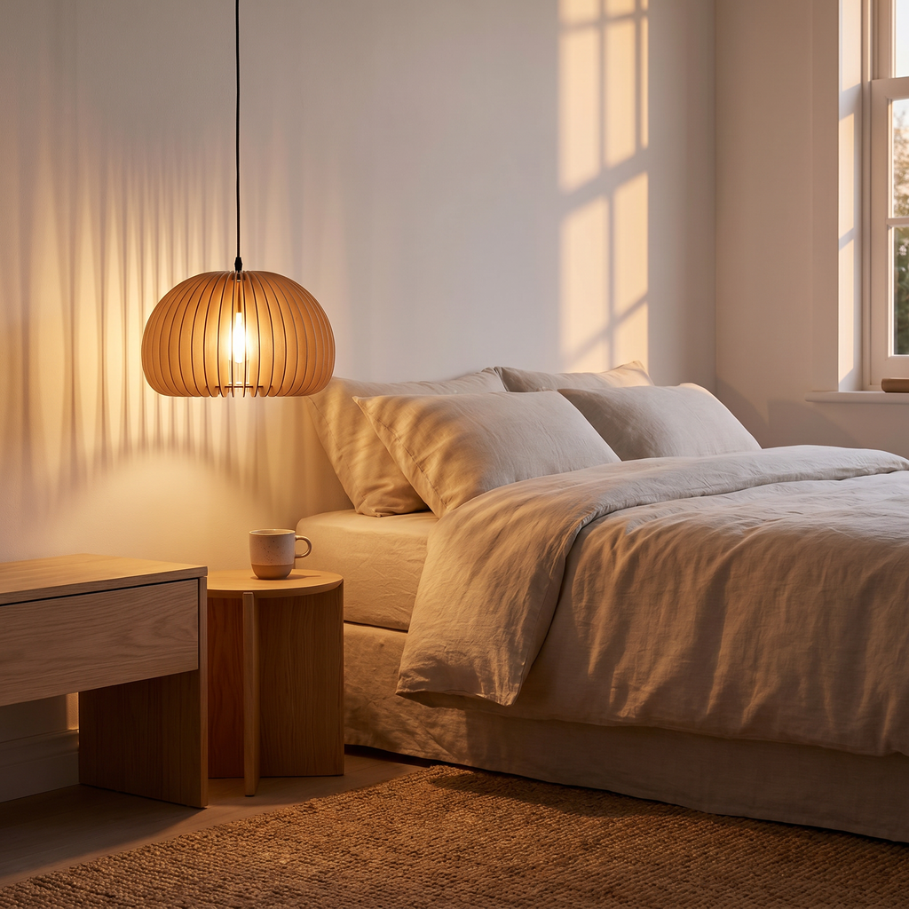 Nordic Wood Slatted Dome Pendant Light