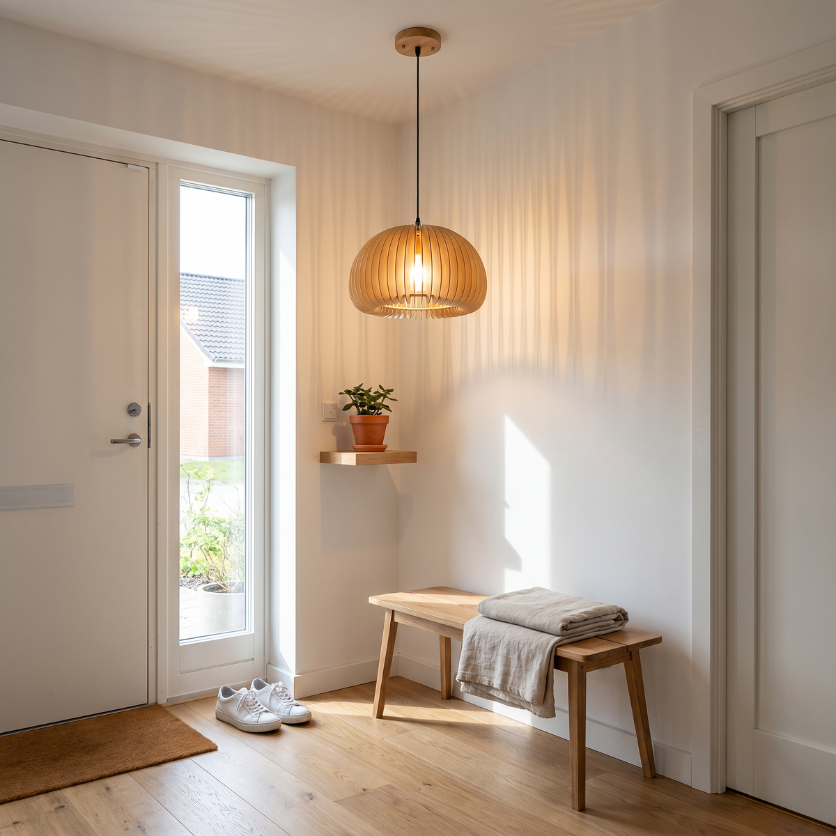 Nordic Wood Slatted Dome Pendant Light