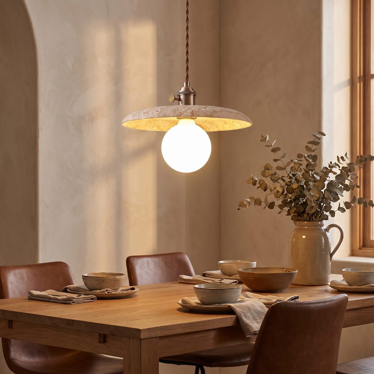 Minimalist Travertine Dome Pendant Light