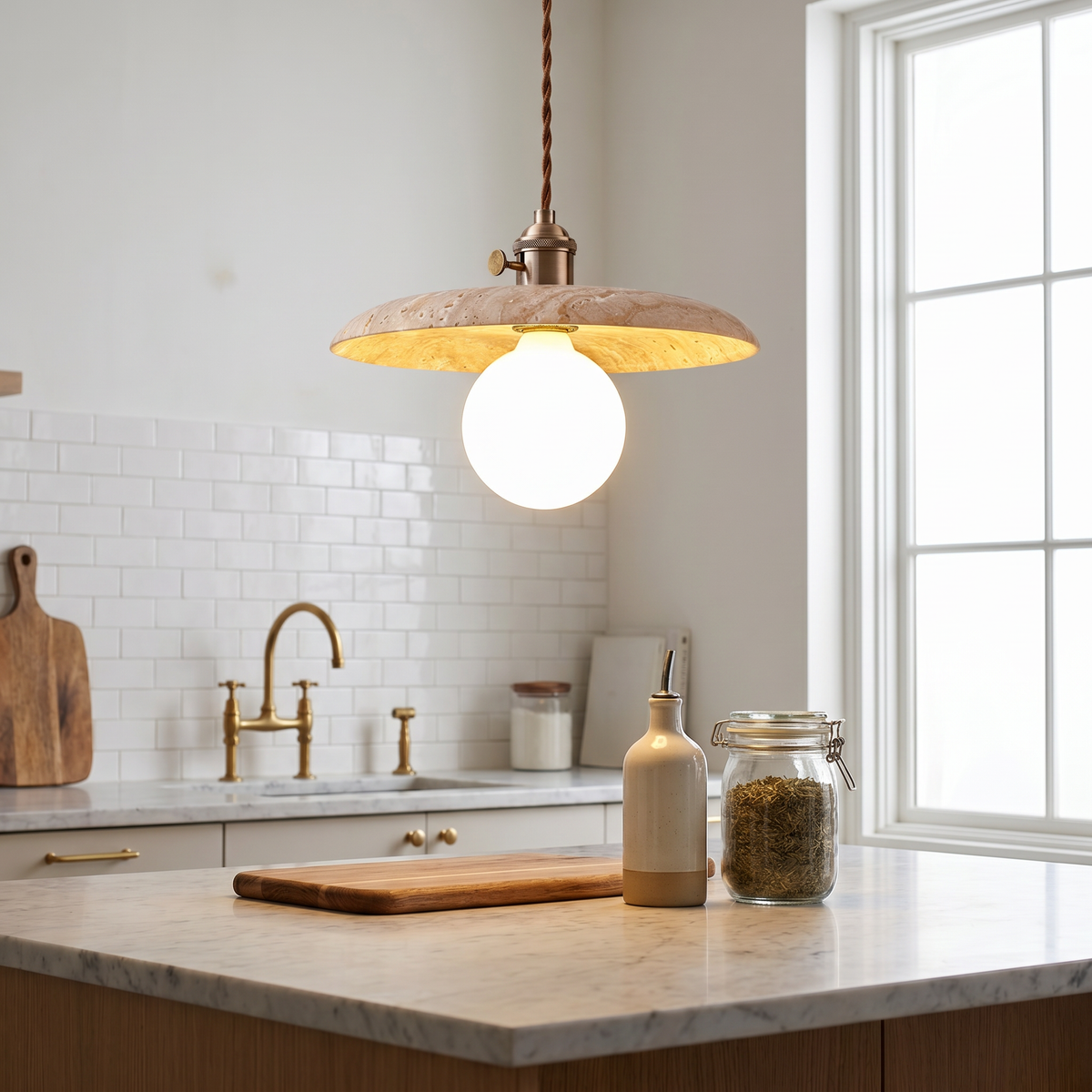 Minimalist Travertine Dome Pendant Light