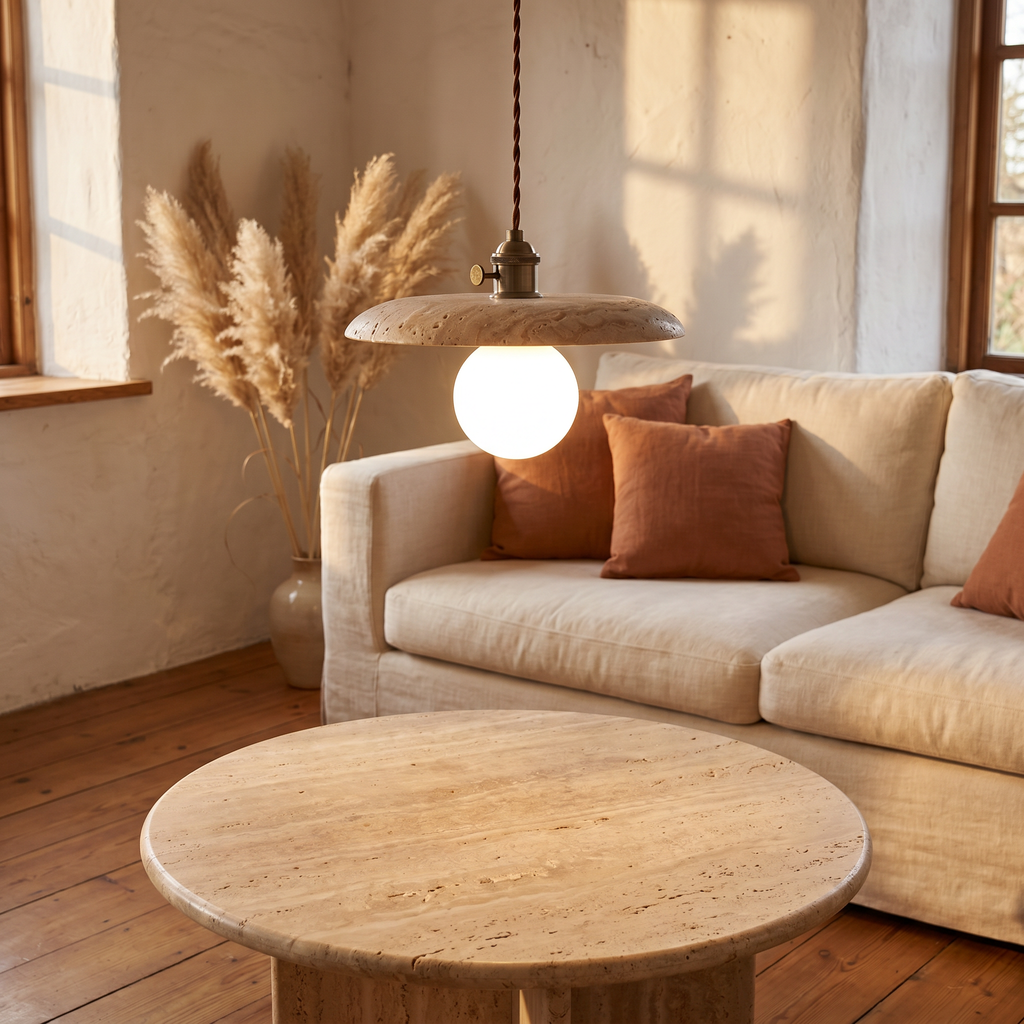 Minimalist Travertine Dome Pendant Light
