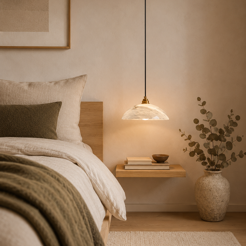 Modern Alabaster Dome Pendant Light