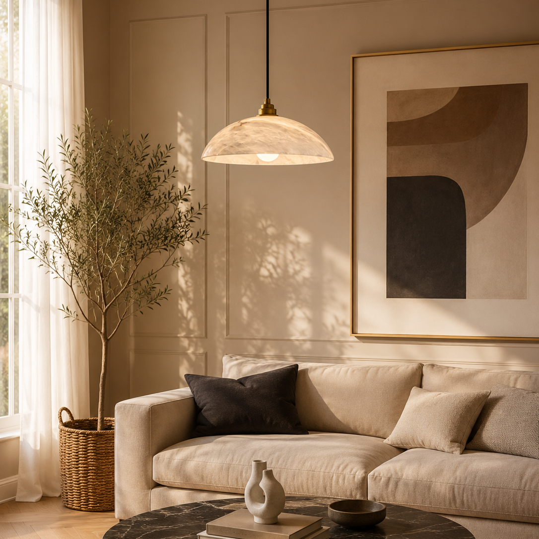 Modern Alabaster Dome Pendant Light