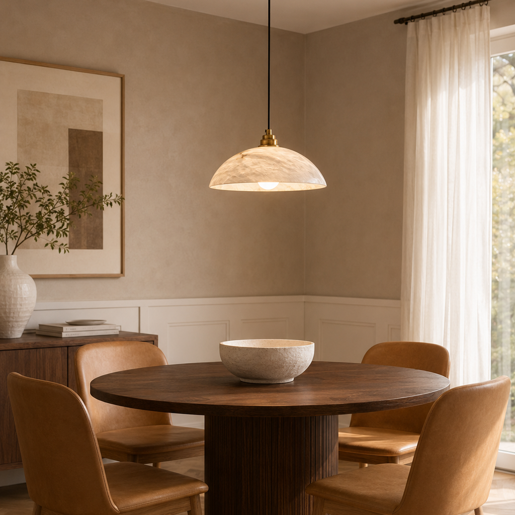 Modern Alabaster Dome Pendant Light